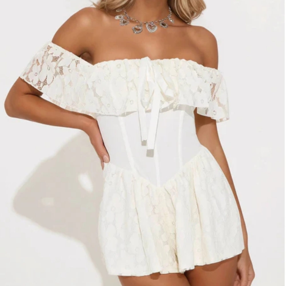 NWT Ivory Lace Off-Shoulder Romper